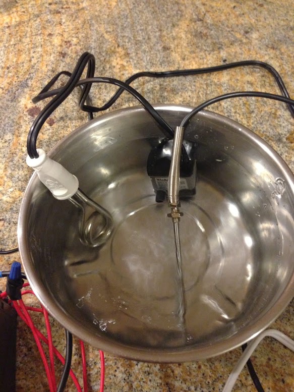 How the setup works. Thermocouple senses temperature, the pump circulates water, and the heater raises the temperature as needed (turns off when temperature is reached or about to be reached). How the setup works. Thermocouple senses temperature, the pump circulates water, and the heater raises the temperature as needed (turns off when temperature is reached or about to be reached).
